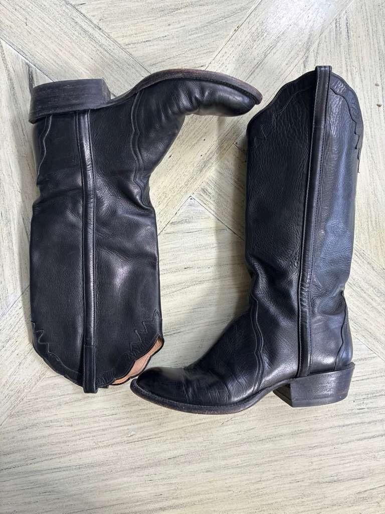 Vtg Lucchese Classics Handmade Black Womens Sz 7.5 Cowgirl Boots USA Made