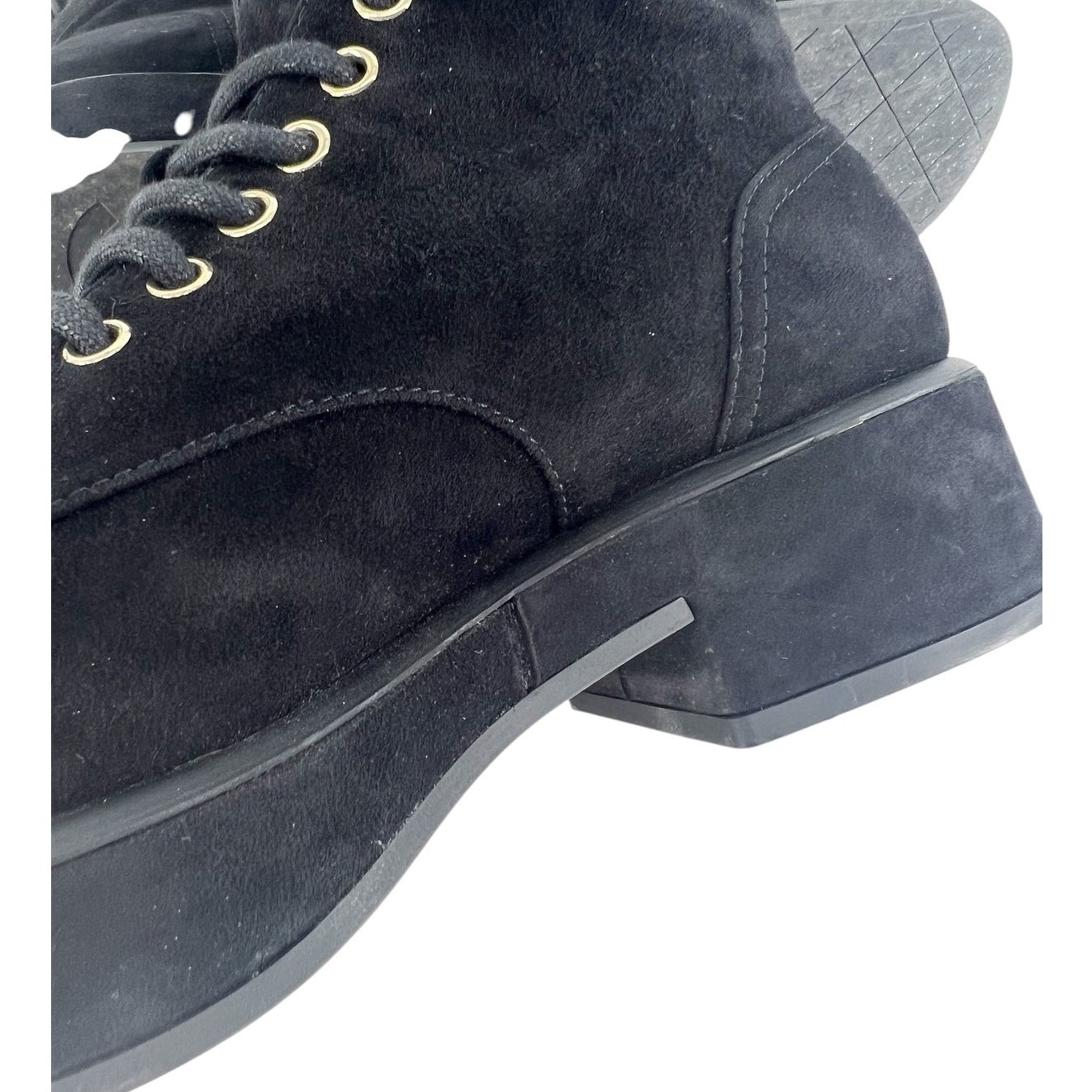 Chanel CC Suede Quilted Lace Up Combat Cap Toe Boots in Black Size 37.5