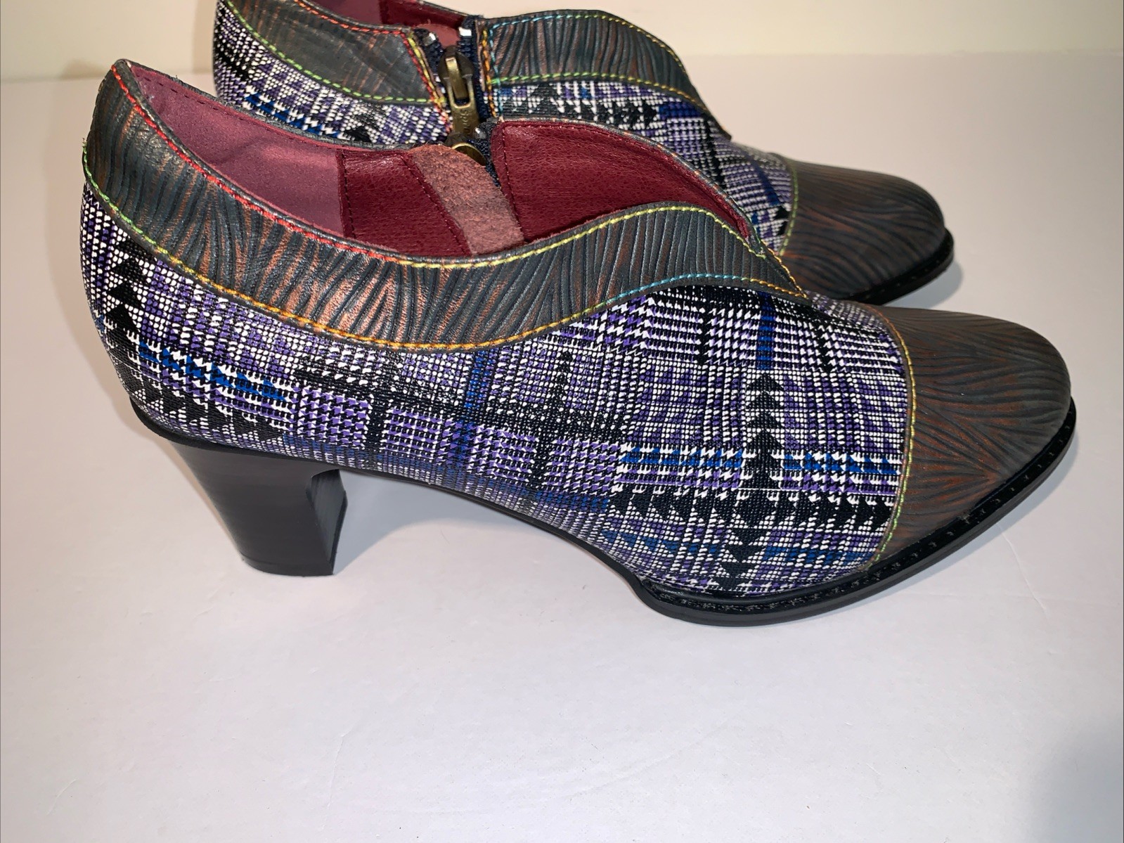 L’Artiste MAZOYA Spring Step BROWN MULTI w/Plaid Ankle BOOTS Size EU 38
