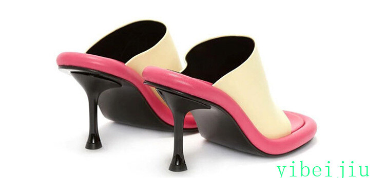 Womens High Spool Heel Mules Slides Slippers Party Sandals Shoes Slip On Fashion