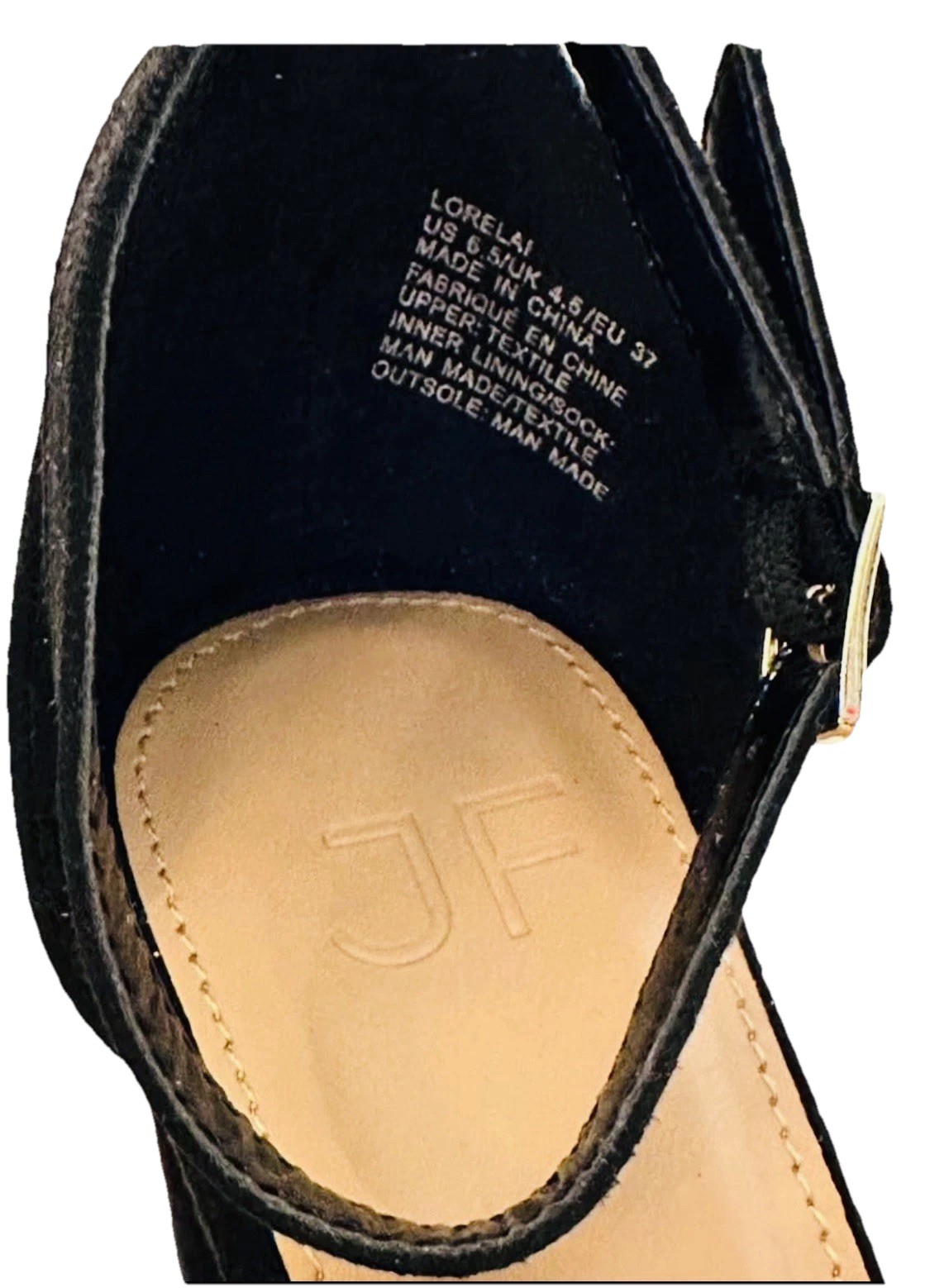 JUSTFAB Lorelai black Faux Suede Block high Heel Open Toe Ankle Strap Sandal 6.5