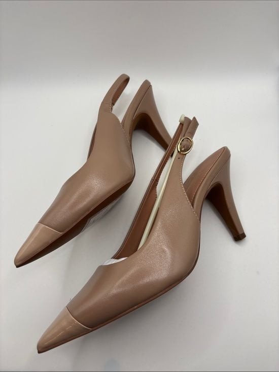 Paolo Two-Tone Brown and Tan Pointed Slingback Heels