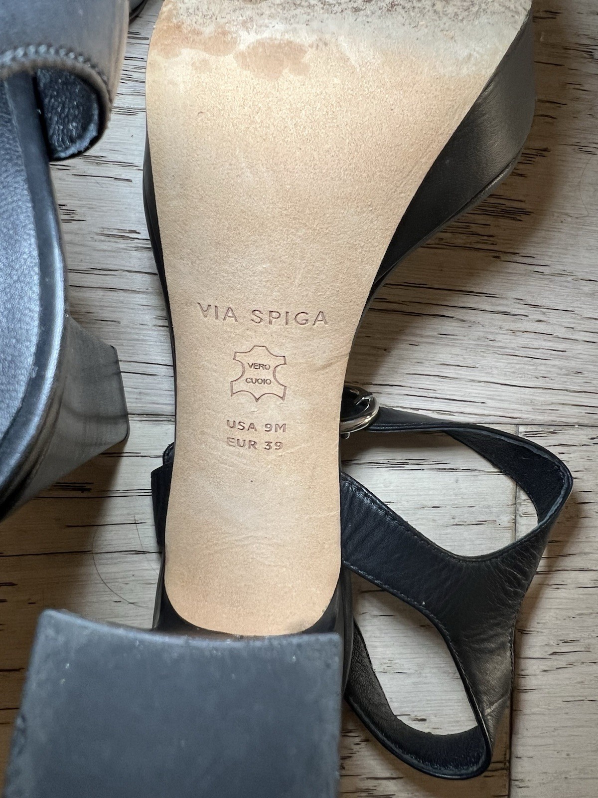Via Spiga Black 100% Leather Platform Block Heel Square Toe Sandals Women’s 9M