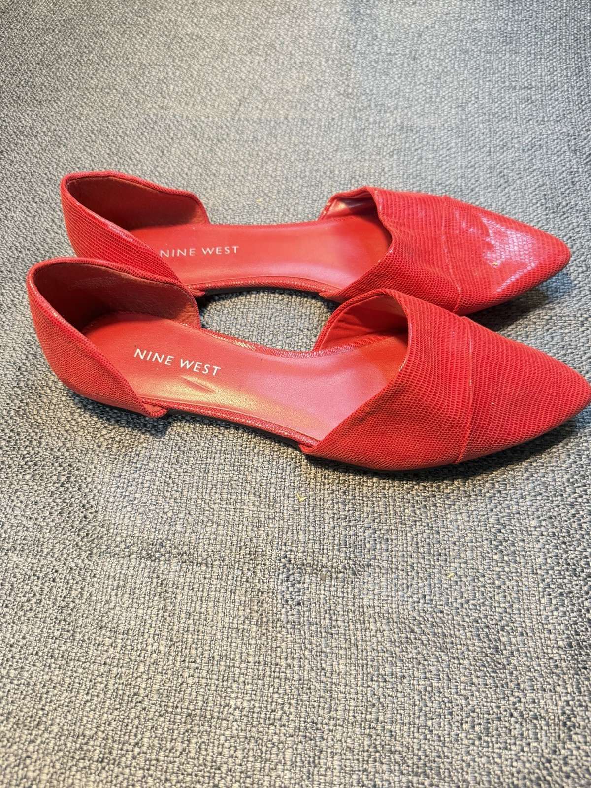 Nine West Women’s Red Pointed Toe Slip-On D’Orsay Flats Textured 7.5