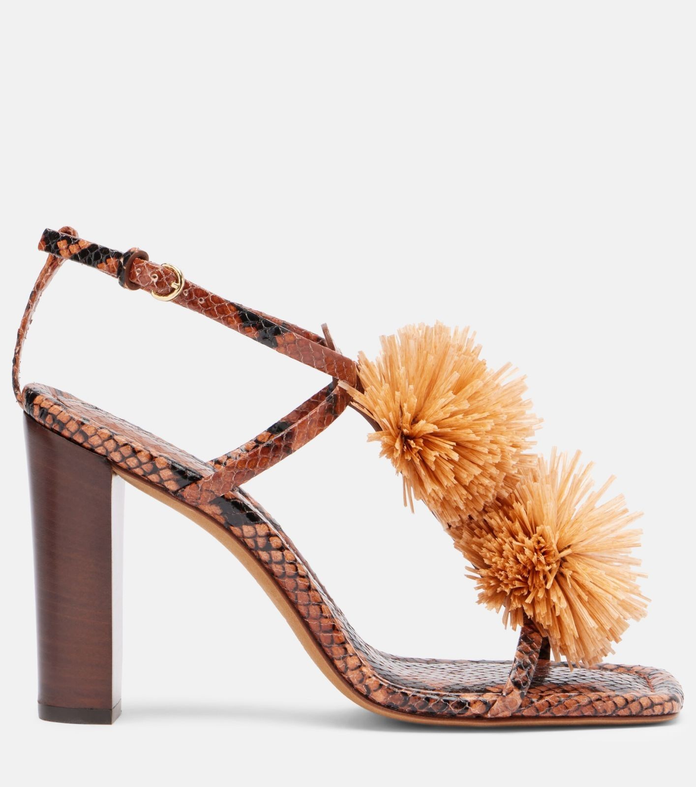 Ulla Johnson Isolde Python Raffia Pom Pom Sandals Heels NIB Size US9 (39)