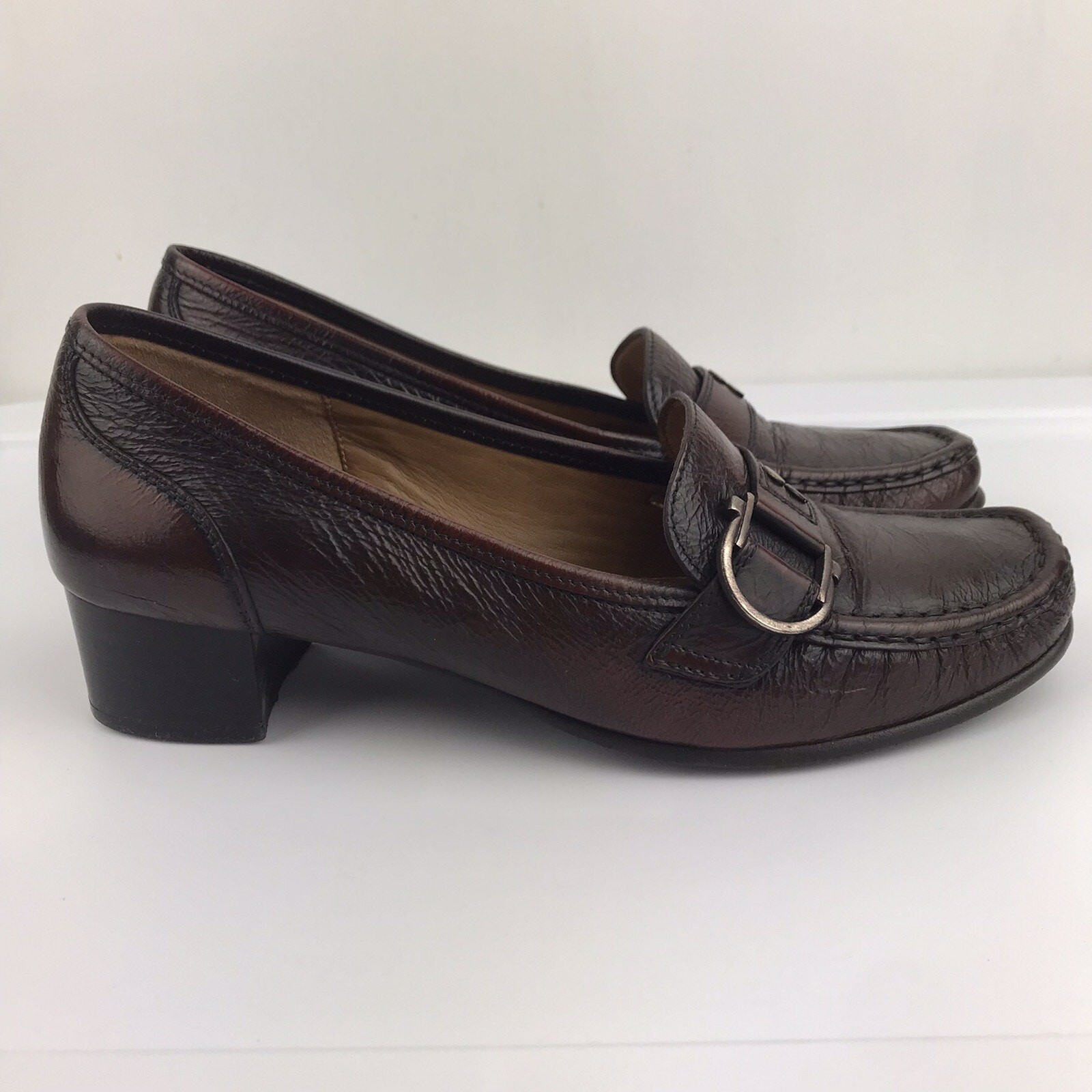 SIOUX Germany Loafers Block Heel Brown Leather Square Toe Women’s Size 5.5 UK