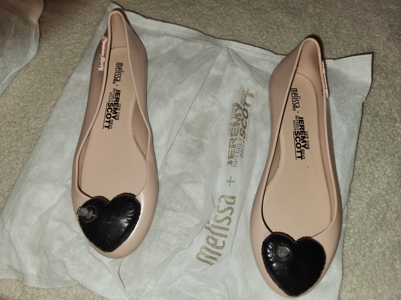 Melissa x Jeremy Scott Y2K Ballet Flats Pink Blush w Black Inflatable Heart ❤️ 8