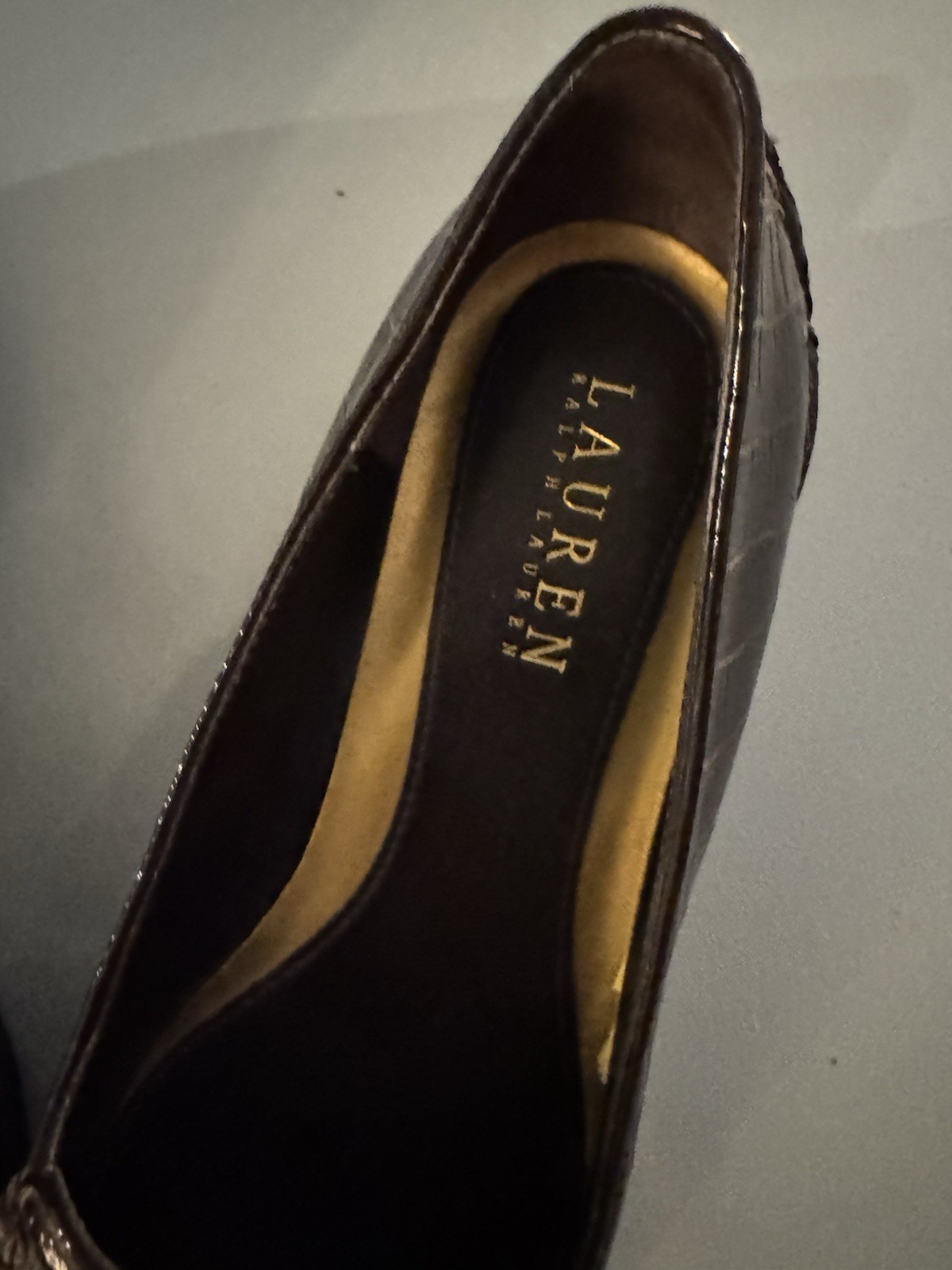 Lauren Ralph Lauren Croc Embossed Patent Leather Loafers Brown Women’s Size 7