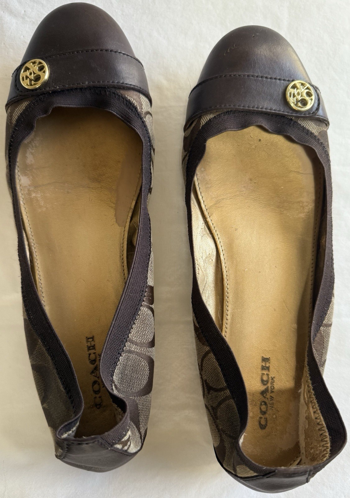 COACH Chelsey Ballet Flats Brown Signature Canvas Leather Cap Toe Women’s Sz 10