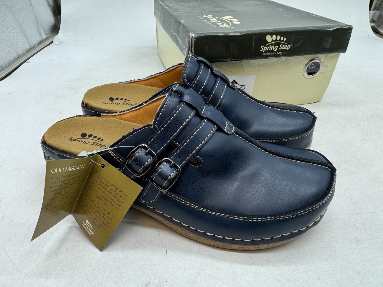 Spring Step Happy Women’s Navy Blue Leather Mule Clog Slip-On – 38 EU (7.5-8 US)