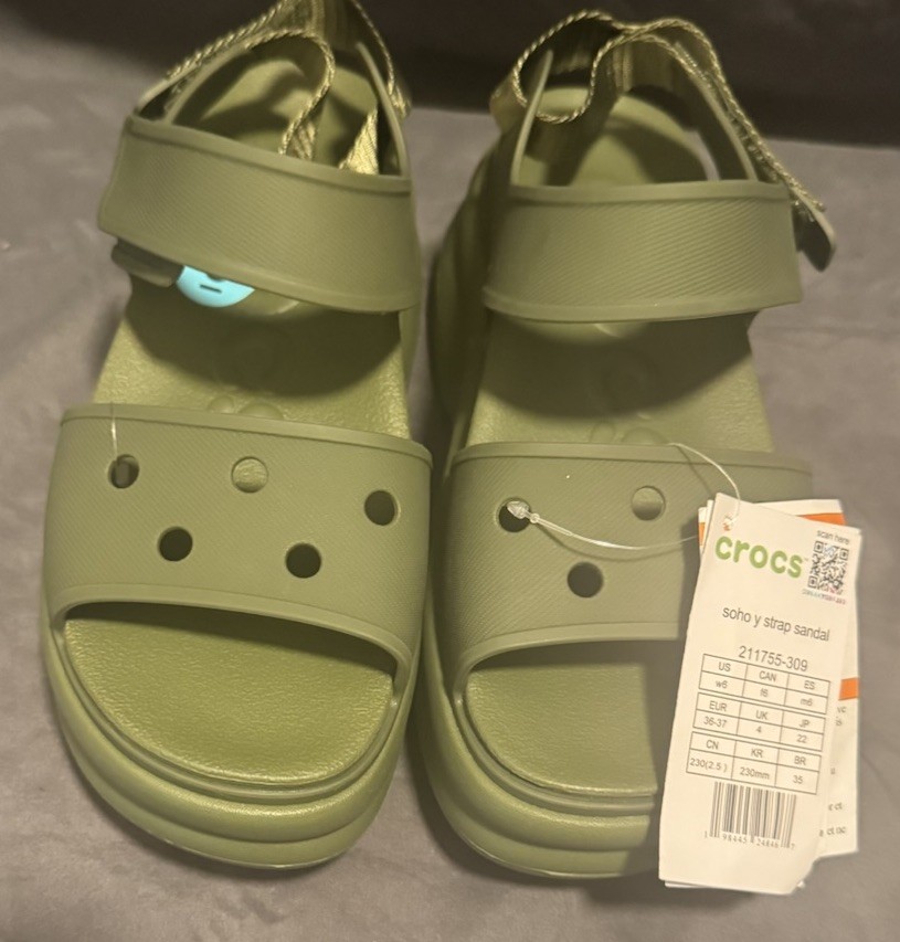 Crocs Women’s Soho Y Strap Platform Sandals Army Green Size 6 211755-309