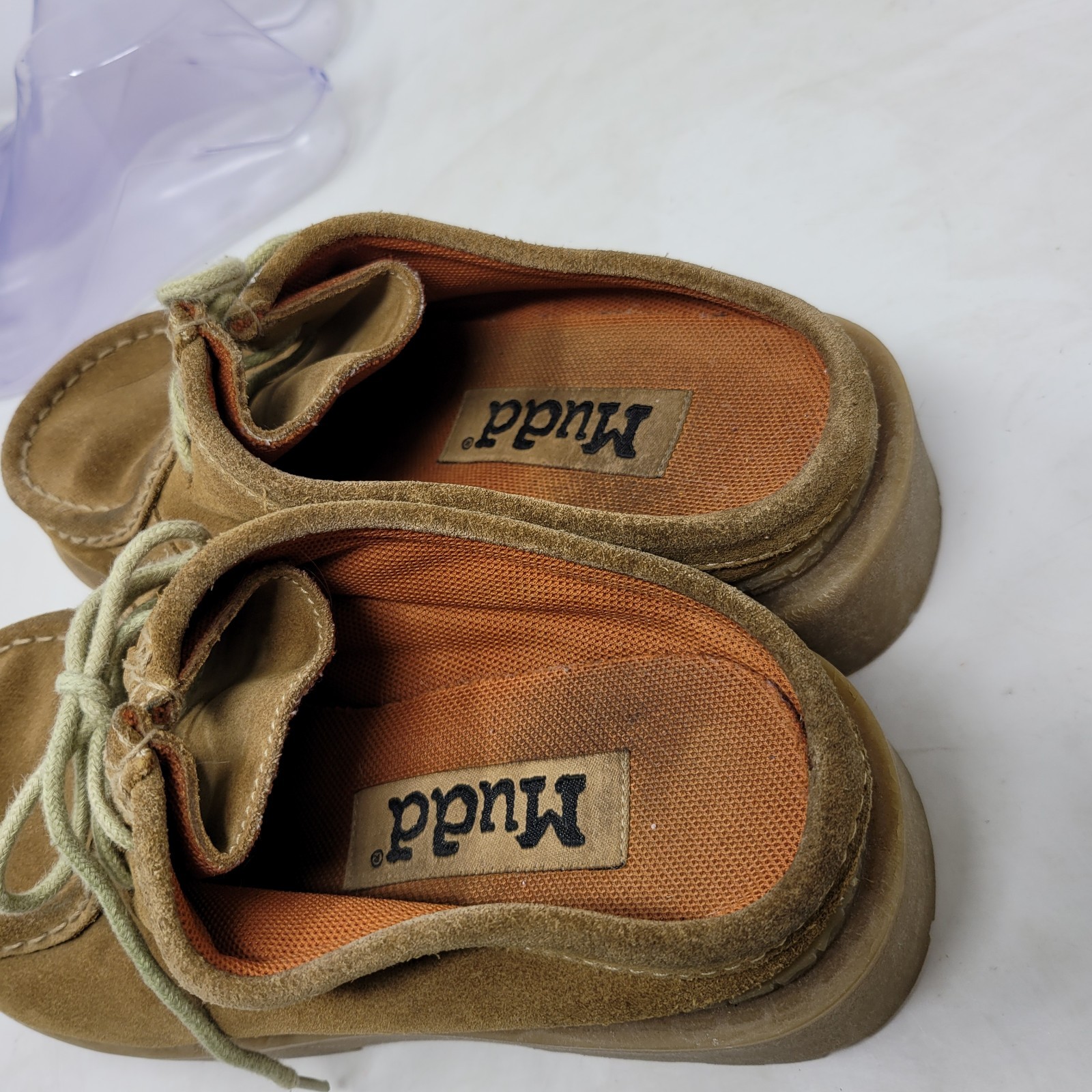 Vintage Mudd Tan Suede Chunky Platform Shoes Size 8 Backless Leather Y2k 90s