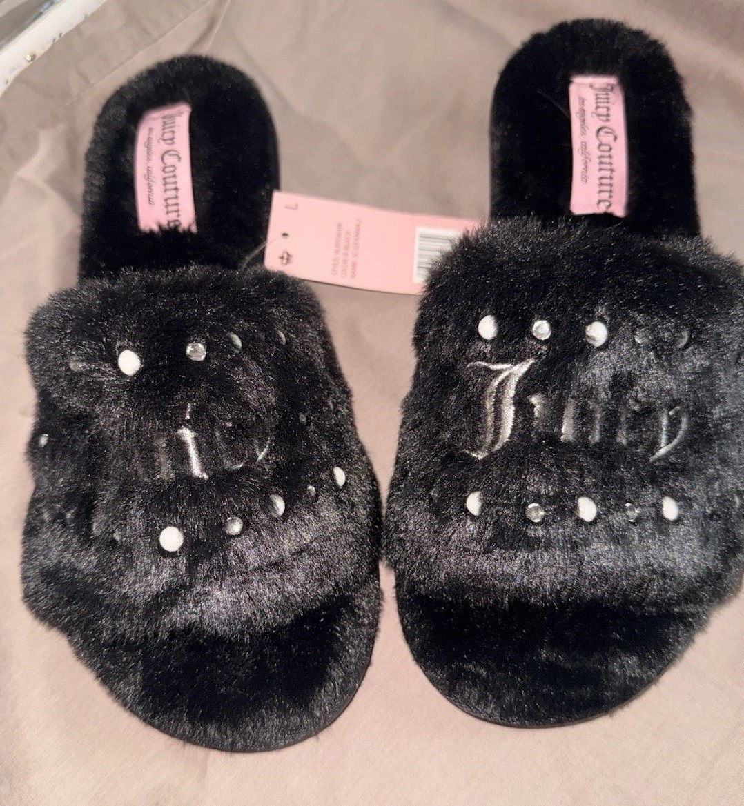 Juicy Couture Women’s Slide Slippers Faux Fur Size Large