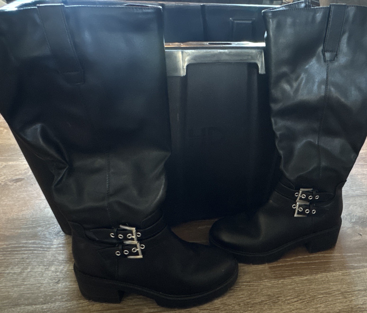 Arizona Kenrick Womens 8 Black Synthetic Knee High Riding Boots Zip Buckle