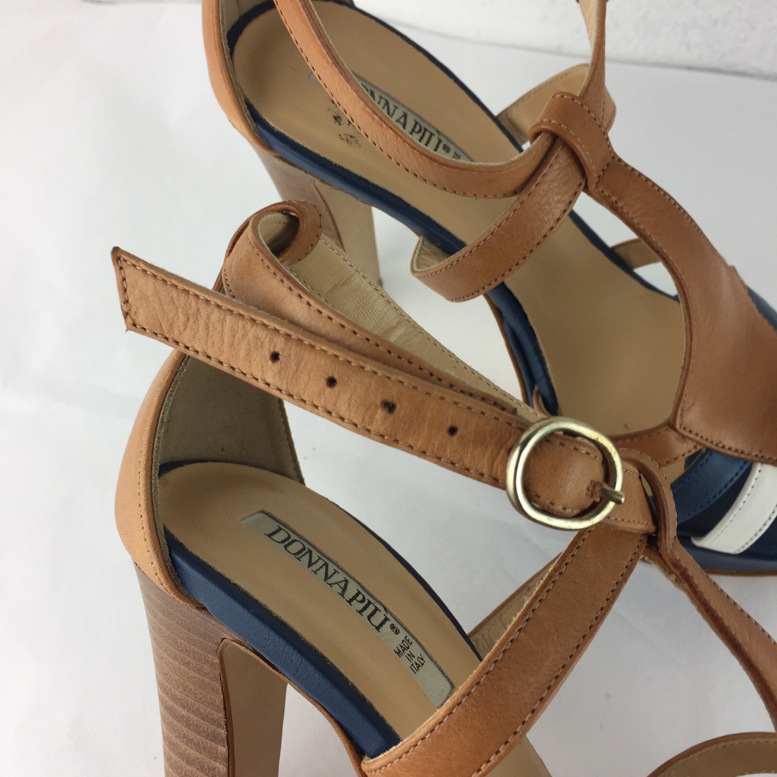 Donna Più Colorblock Ankle Strappy Platform Heel Shoes Sandals Leather 36 US6