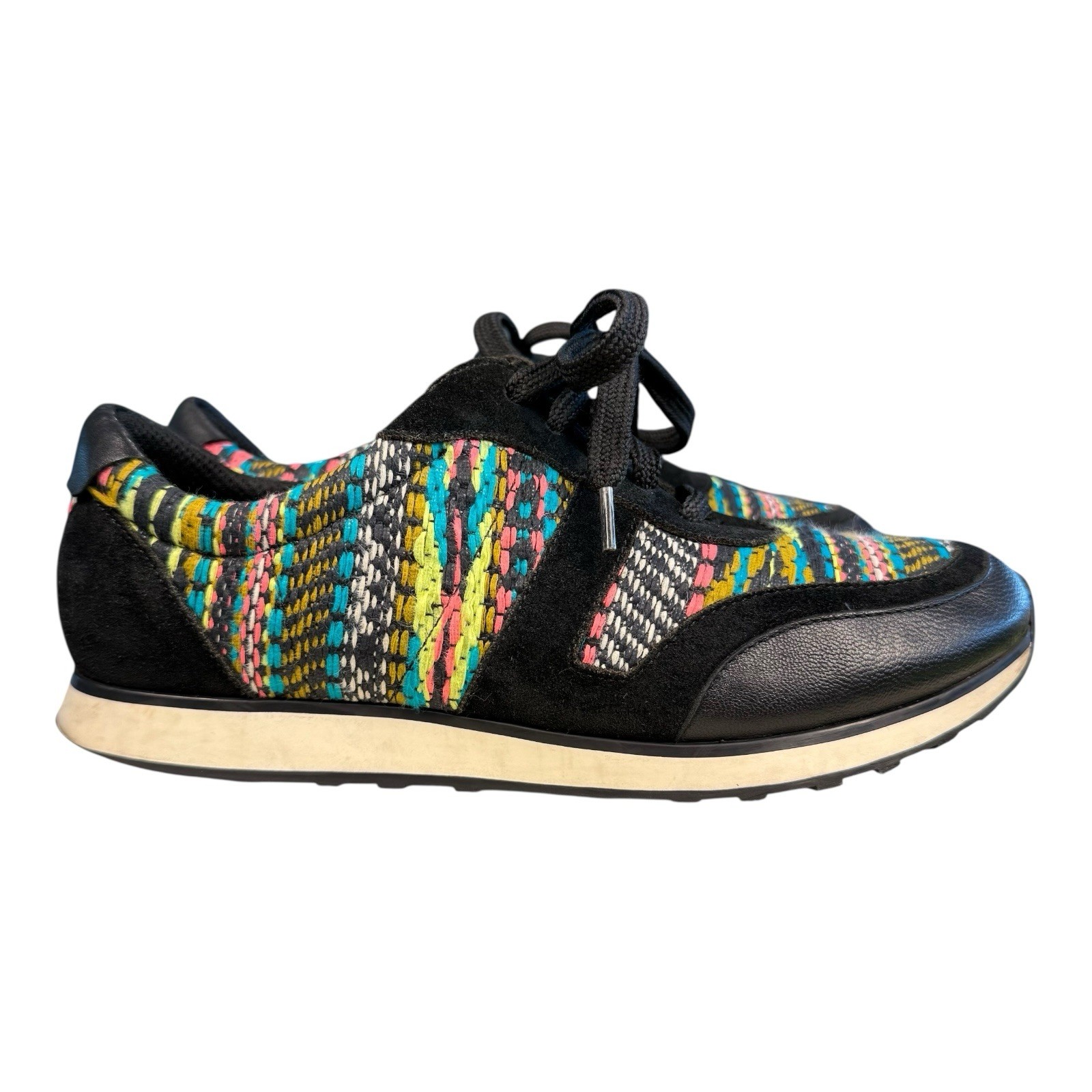 Via Spiga Fashion Black Leather Suede Multicolor Sneakers Women’s 8.5