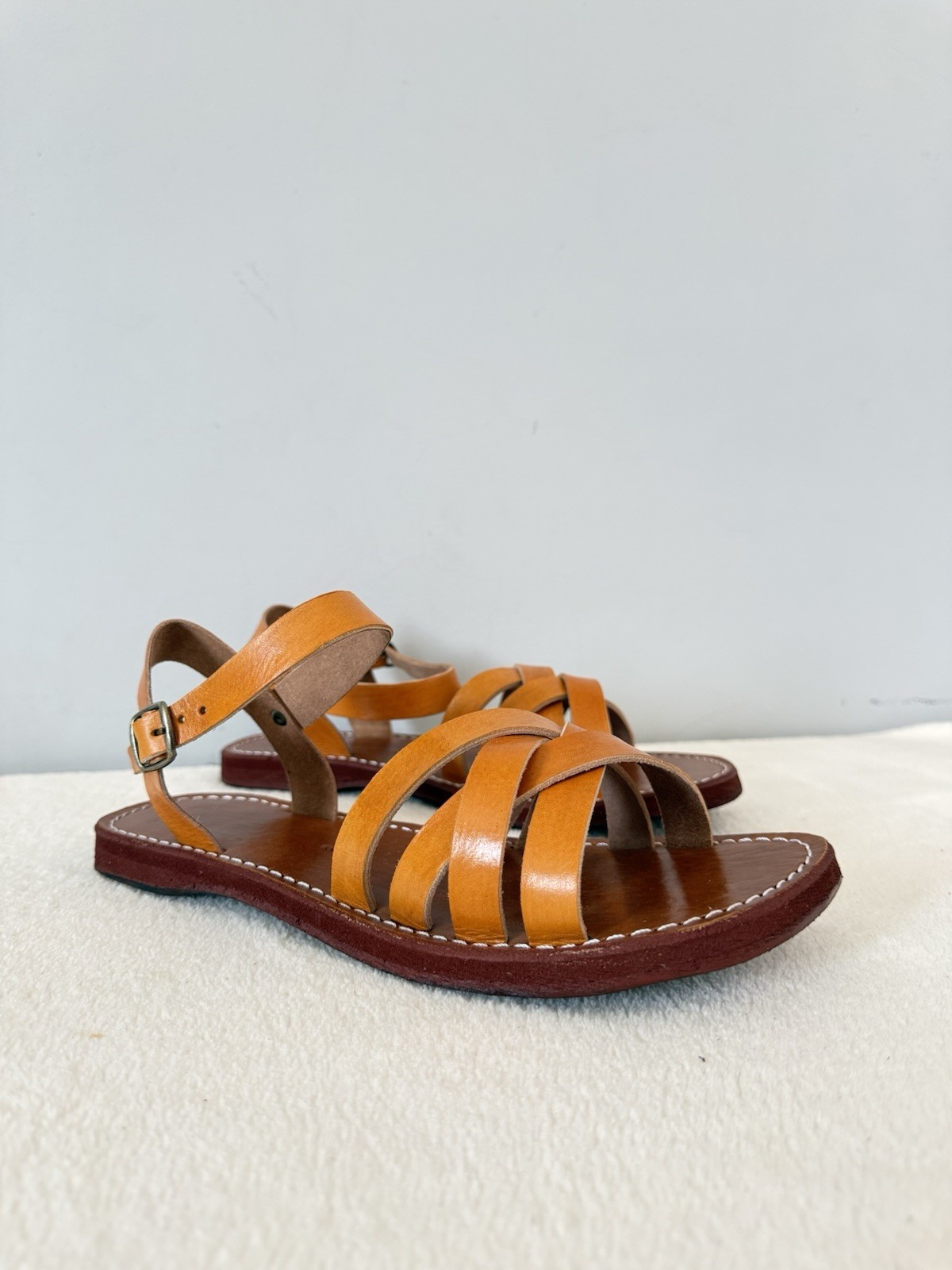 Handcrafted Genuine Leather Women’s Sandals – Four-Strap Cognac | 100% Handmade