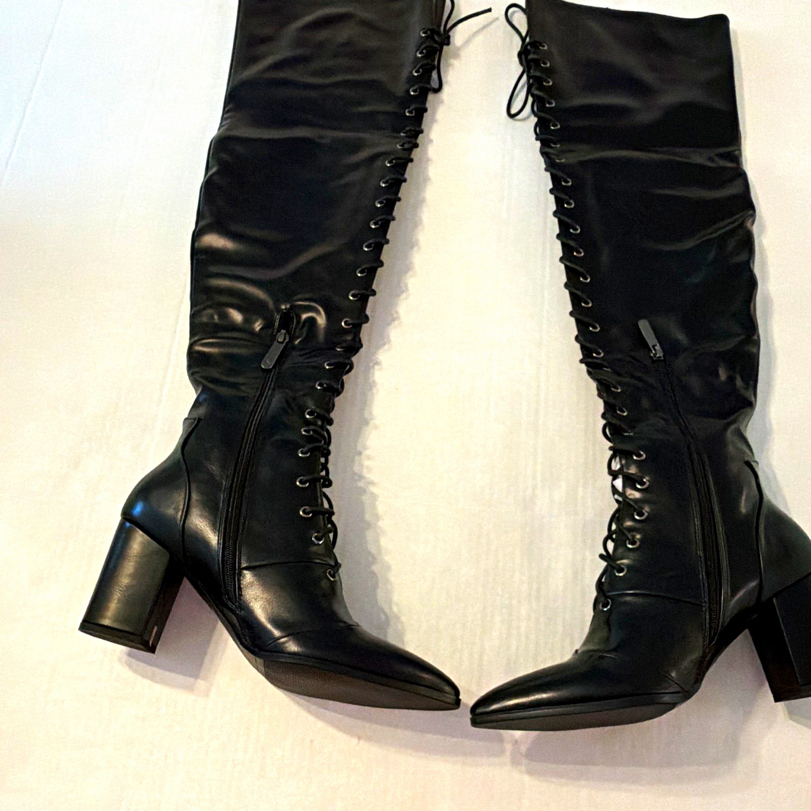 Killstar Occult Luxury Ankh Eveninghill Black Knee High Lace-Up Boots US 8