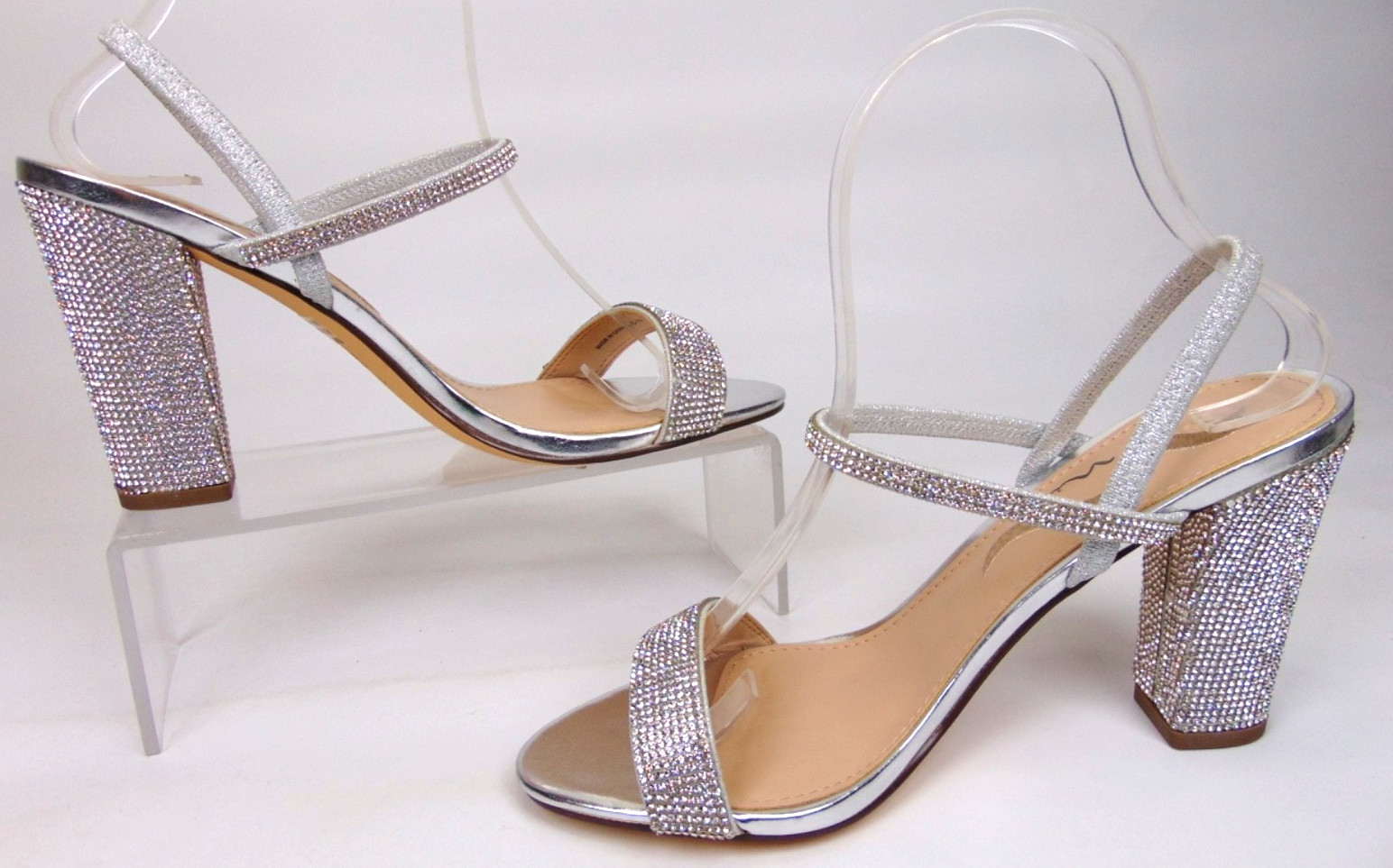 Nina Sanchia Evening Heels Sandals Womens Size 8.0 Med Rhinestone Silver Strappy