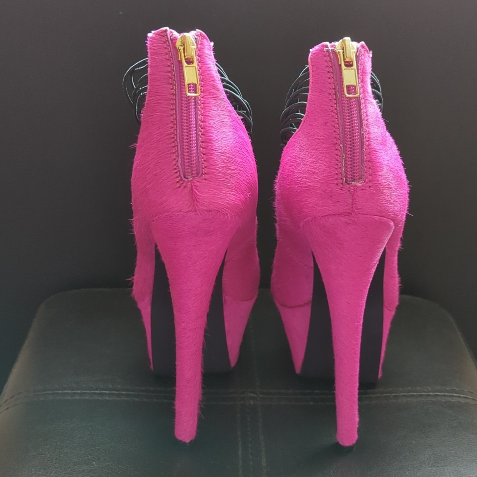 London Trash Ceres Platform Pony Hair Hot Pink Leather Pumps Sexy Heels NWT