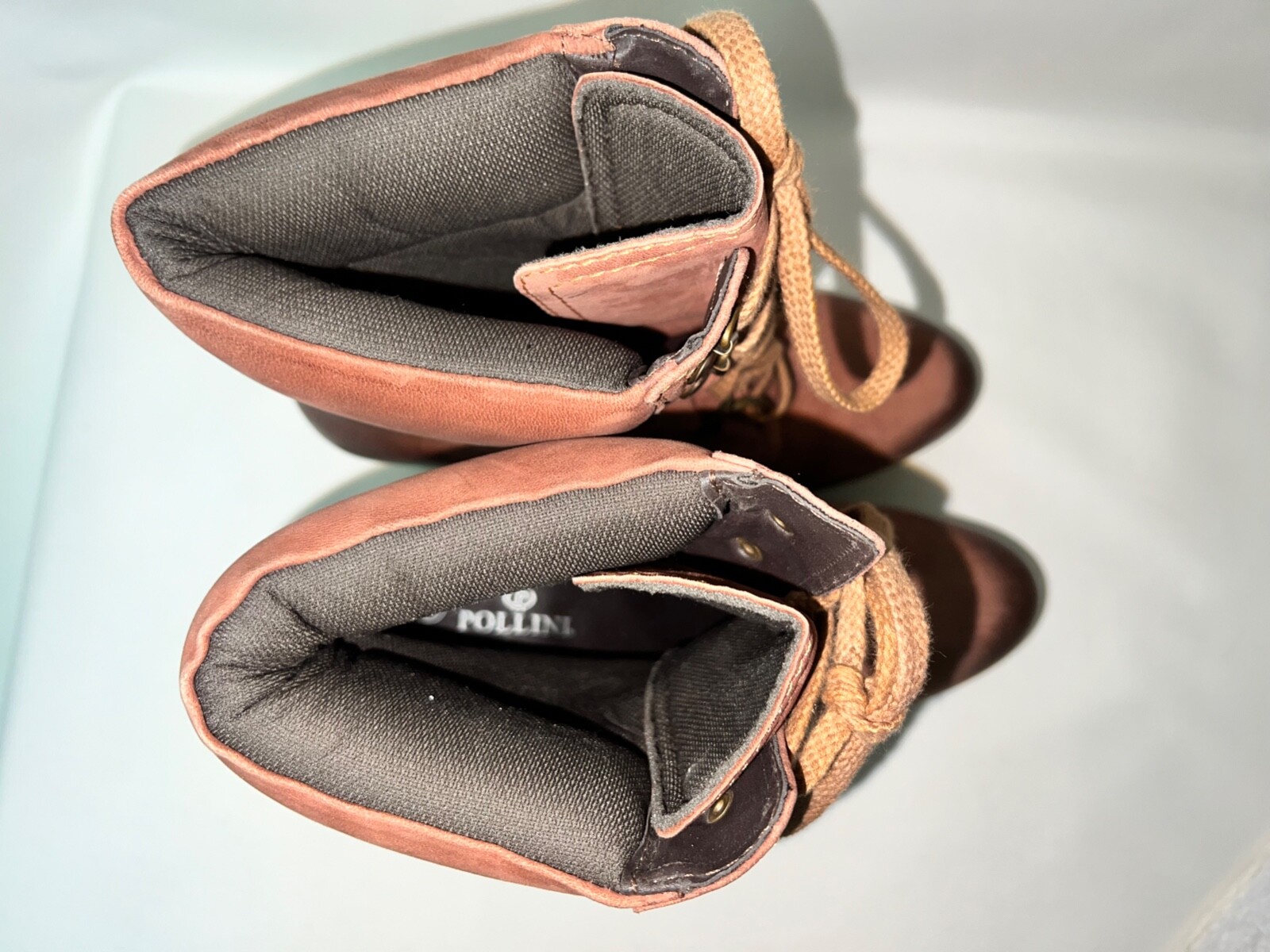 Pollini Lace Up Wedge Ankle Boots Faux Leather Crepe Sole Women’s 38 US 7.5 -8