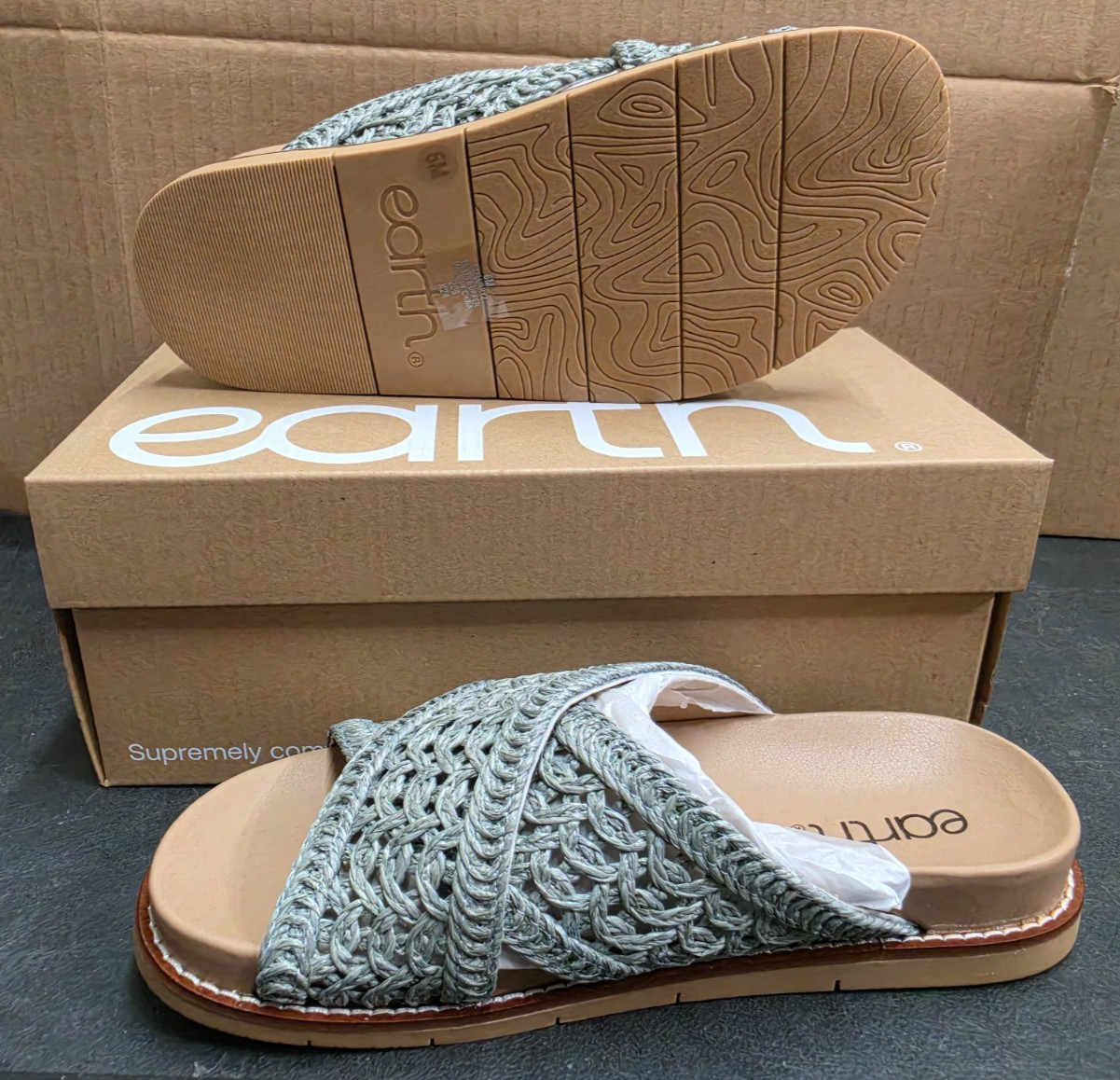 Earth Flurry 2 Round Toe Slip-on Casual Sandals Medium Blue 420 Ladies SZ 6 M