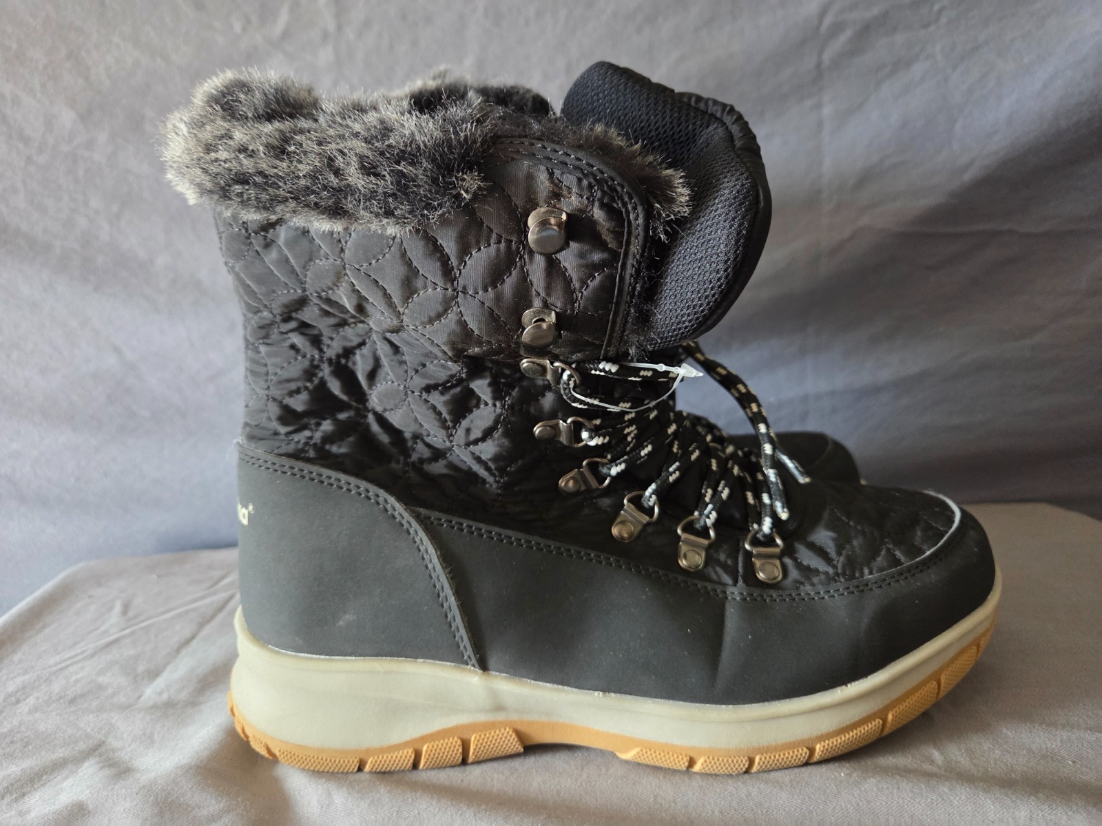 Chooka Belltown Mid Faux Fur Womens Boots Color Black Size 8 Worn Once Lace Up