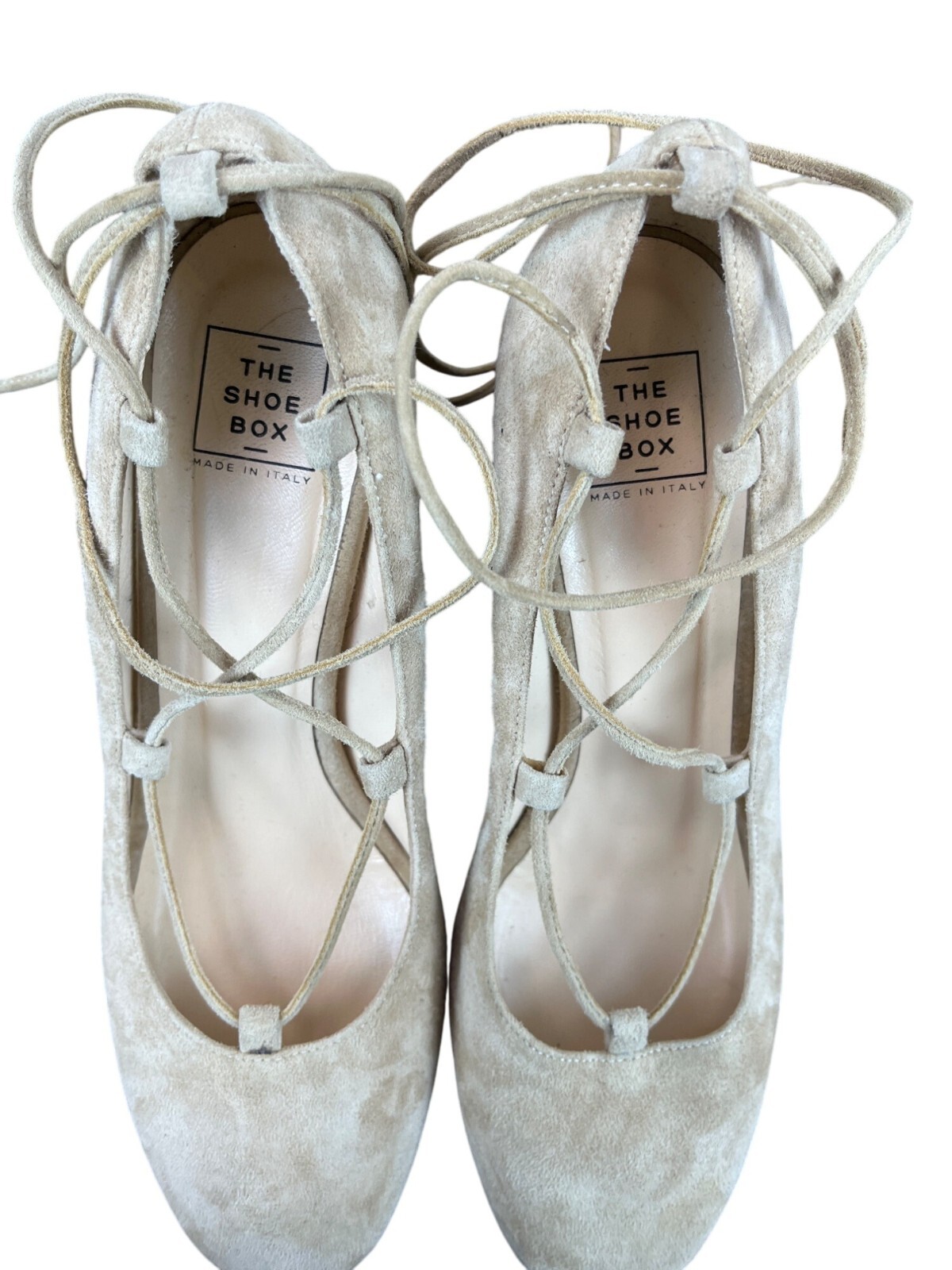 The Shoe Box Womens Suede Lace-Up Block Heel Pumps Size 37 Beige