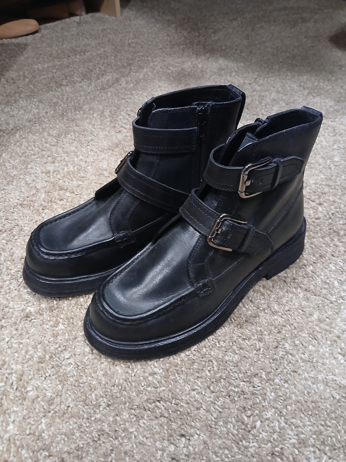 Free People FP Isla Buckle Boot Moto Black Leather Women Size 7 Boots