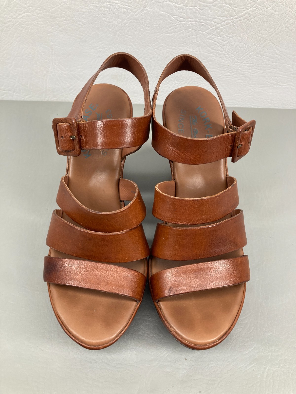 Kork Ease Womens Wedge Sandals Size 6.5 Brown Leather Platform Ankle Strap