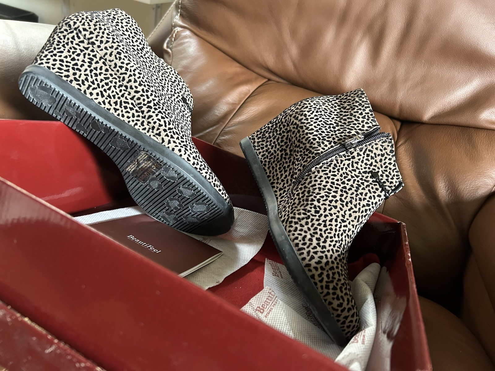 Beautifeel Animal Print Wedge Booties NEW 38