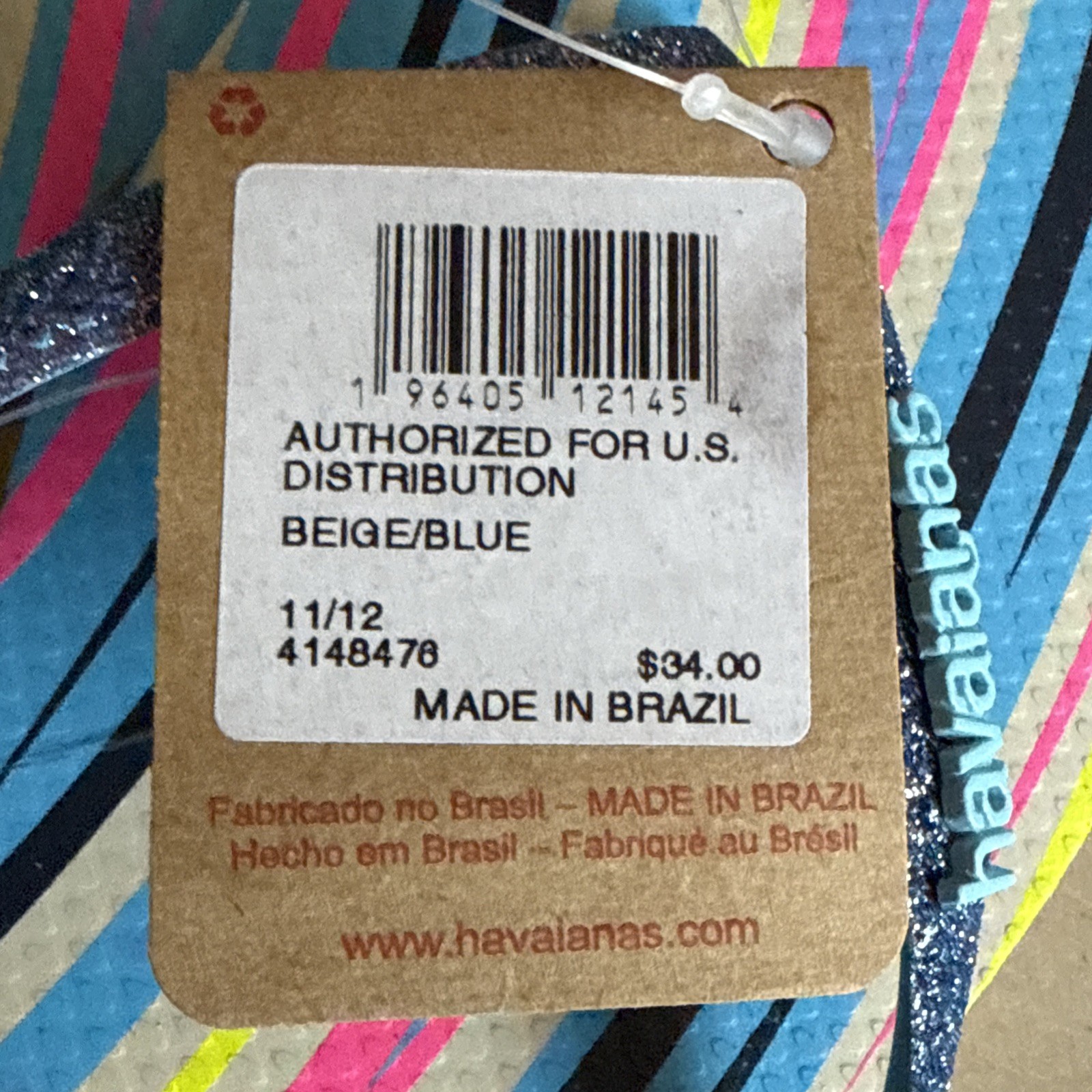 Havaianas Slim Multicolor Stripes Glittery Blue Straps Flip Flops EU 41/42 – New