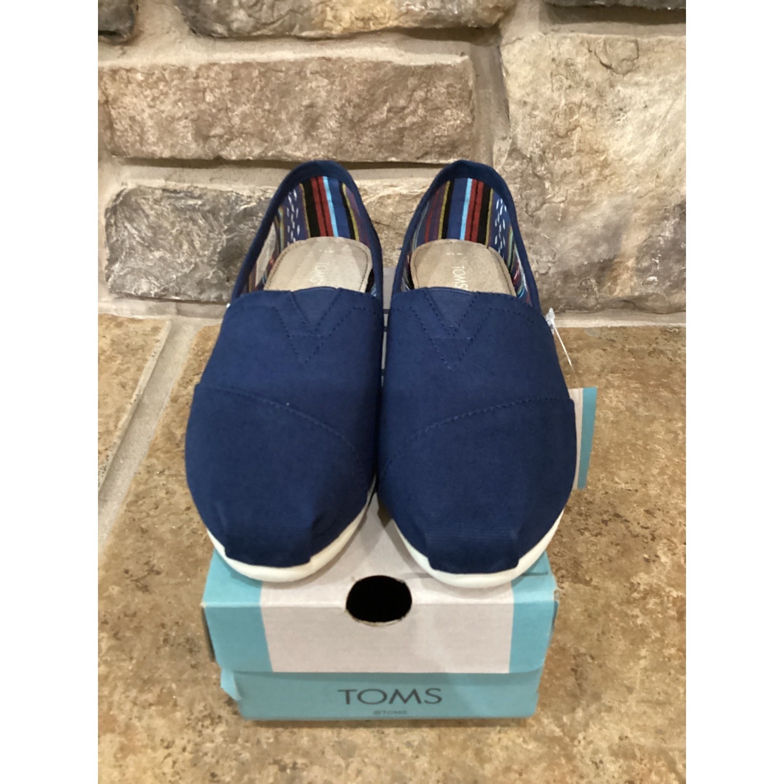 TOMS Alpargata Navy Canvas Slip On Shoes Womens 7.5 10000873 Flat Espadrille New