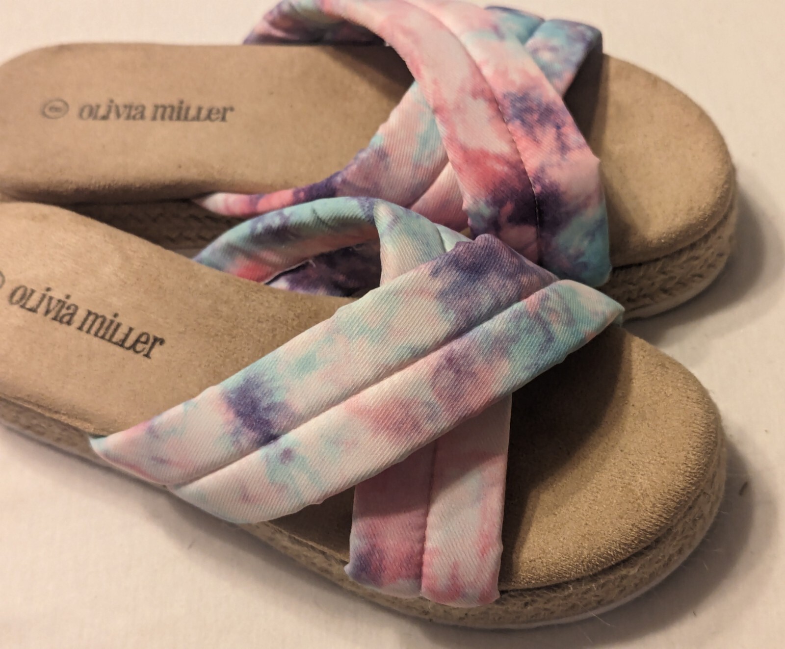 Olivia Miller Sandals Womens 8 Two X Strap Wedge Flip Flops Blue Pink