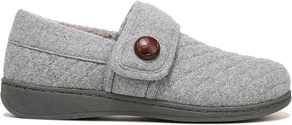 Vionic Women’s Jackie Quilted Flannel Slipper – Orthotic Support -Gray- 5M