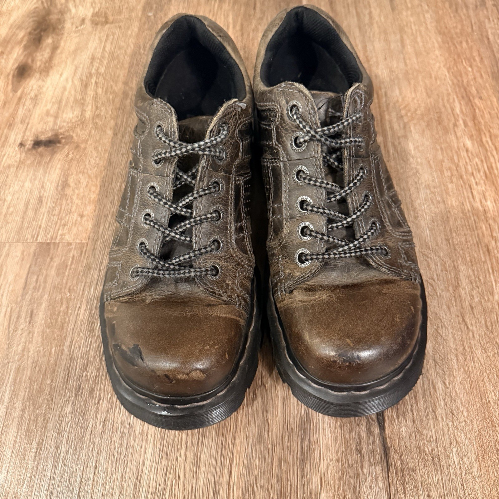 Vintage Y2K Doc Marten X Buckle Oxford Brown Leather Chunky Grunge Punk W9 M8