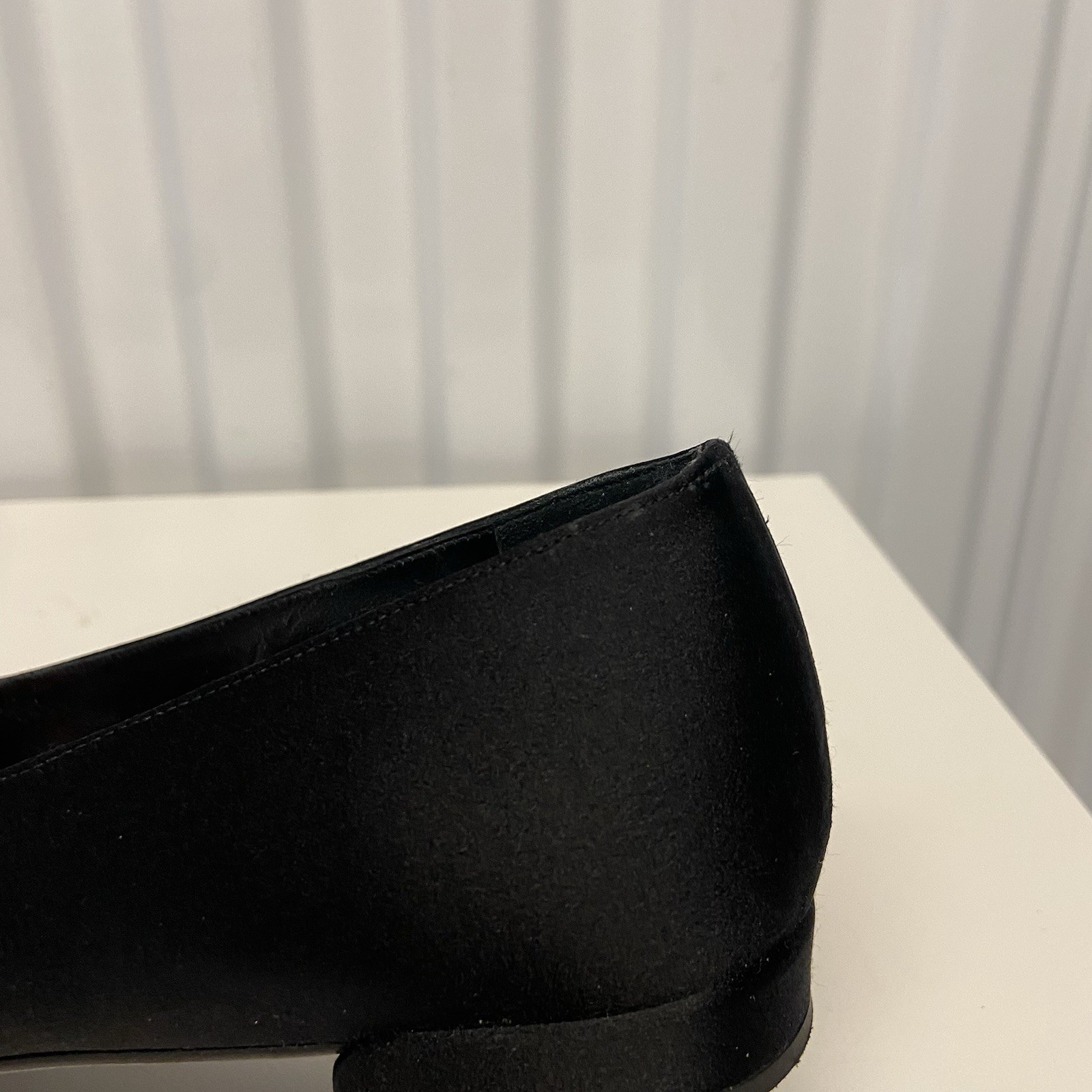VTG 90s Stuart Weitzman Black Satin Pointed Toe Rhinestone Dress Flats 7 N