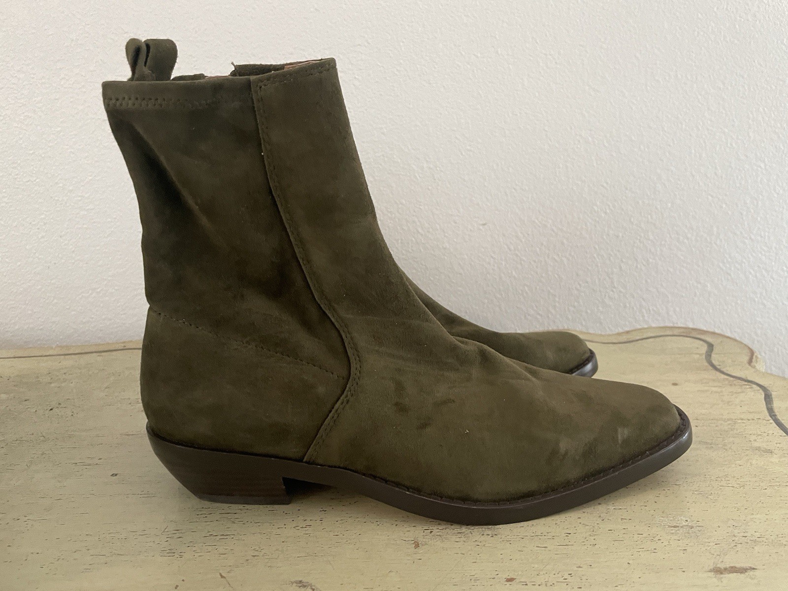 Madewell The Idris Ankle Boot in Suede Dark Olive Size 8 M NWD $198 NX430