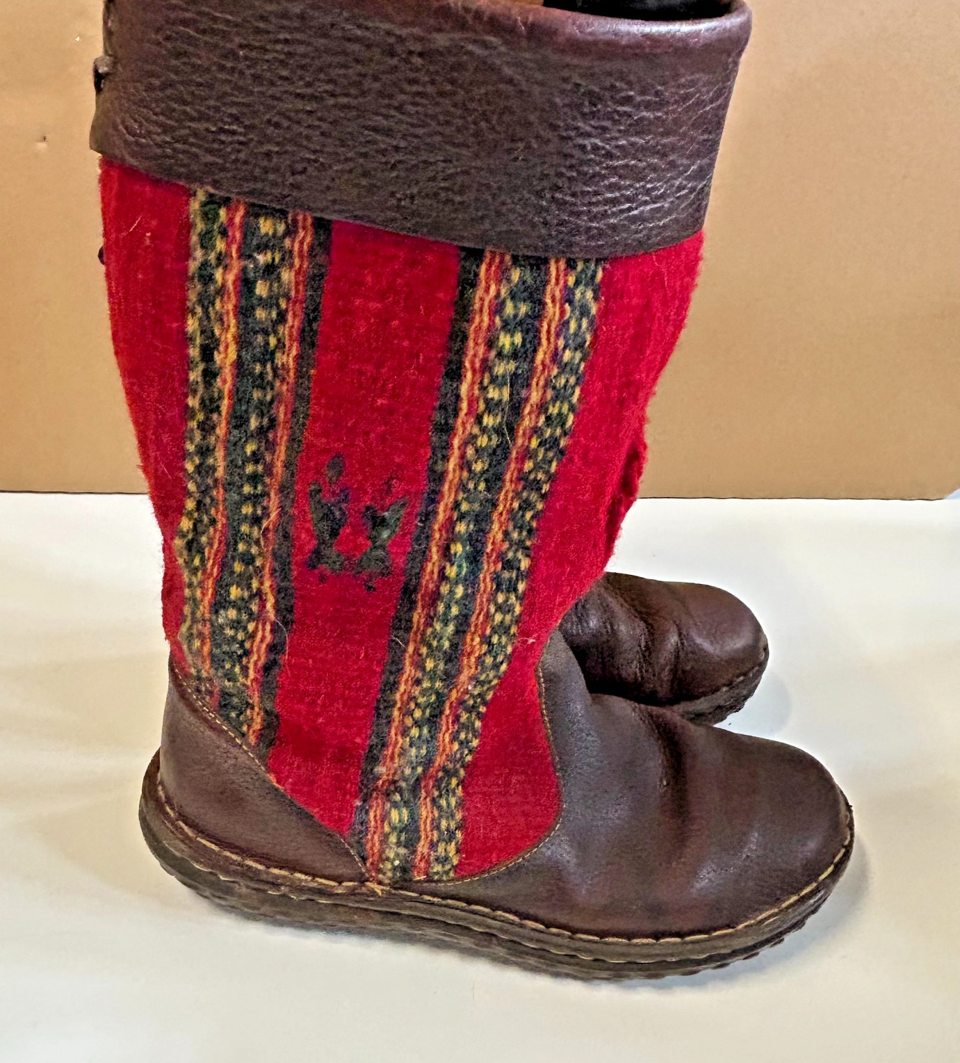 Born Tizoc Indain Blanket Mid Calf Boots Leather Wool Men 10 Women 8