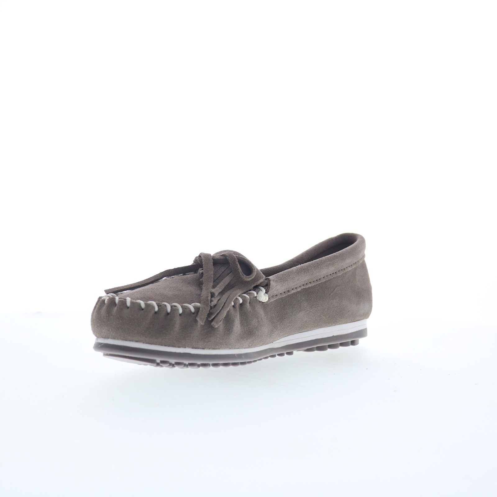 Minnetonka Kilty Plus 4301W Womens Gray Wide Suede Loafer Flats Shoes