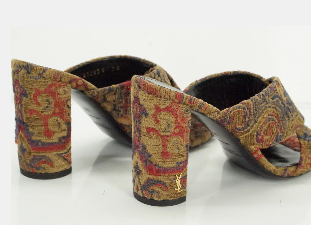 Saint Laurent LOULOU 95 SAFFRON ROUGE Jacquard Logo Heels Mule sz US 6 IT36 $895
