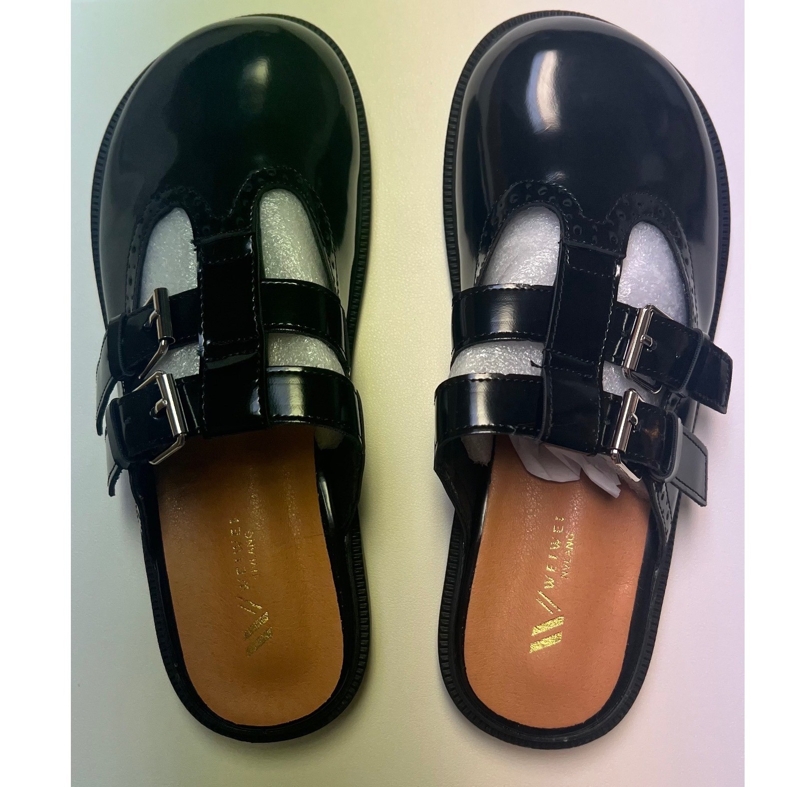 Mary Jane Double Buckle Mules Black Patent Faux Leather 7 New Preppy Academia