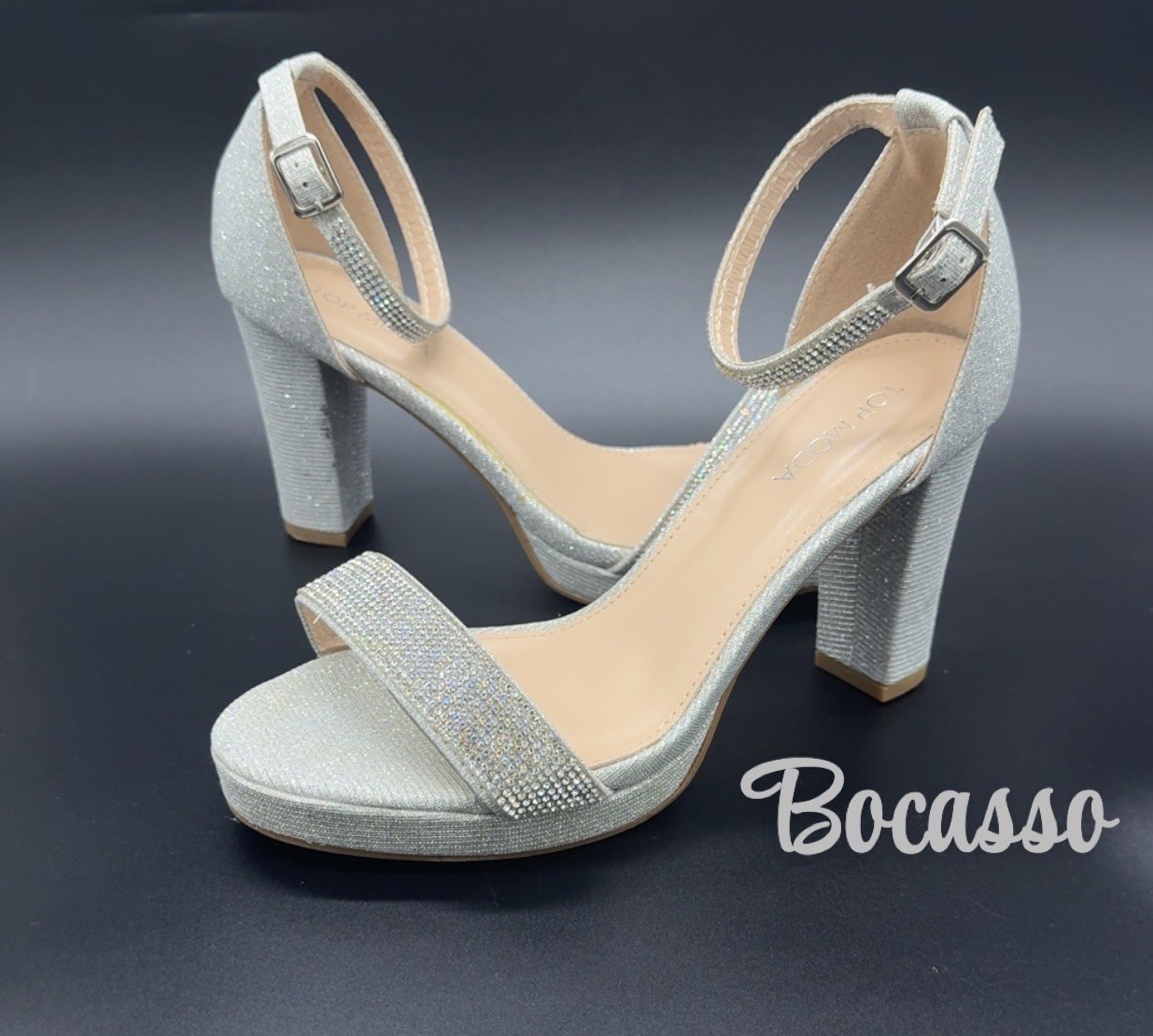 Top MODA Elegant Evenng Dress Heel Shoe Silver Size 7.5