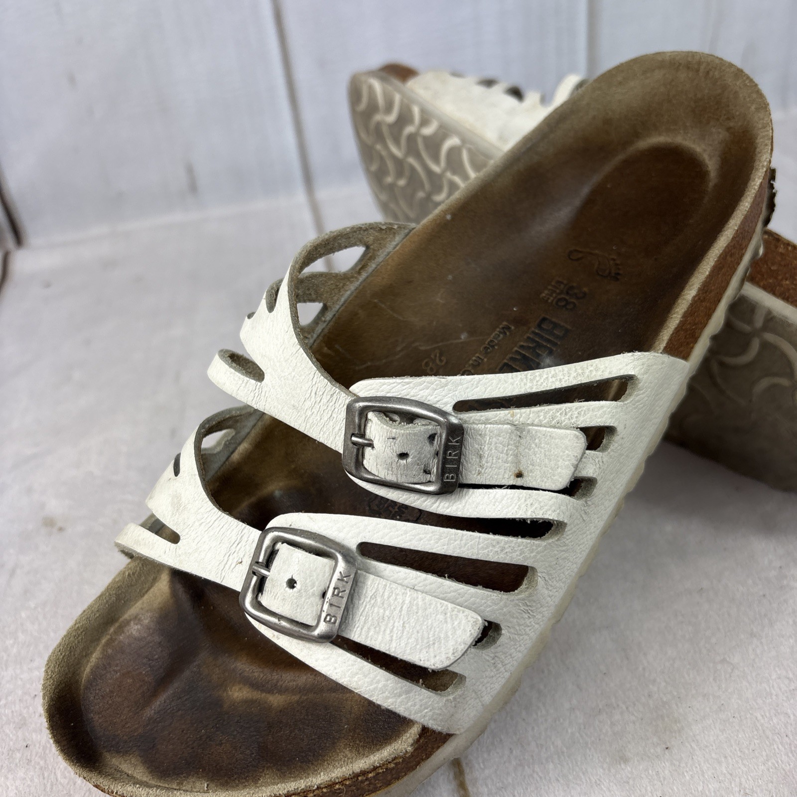 Birkenstock Granada L7 M5 38 240 Silver Leather Slip On Sandals