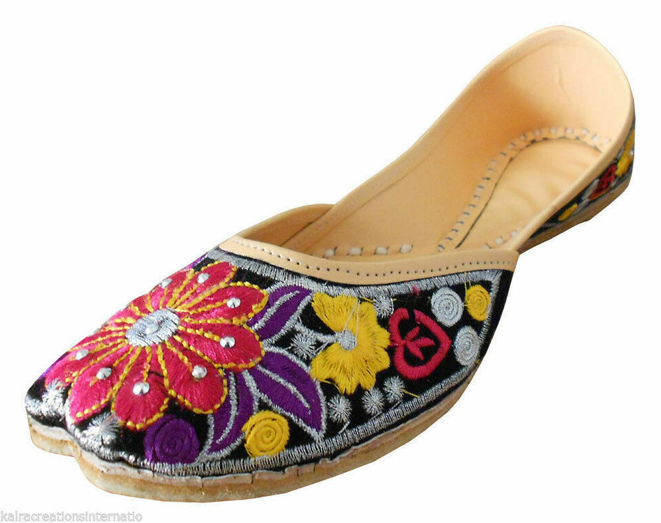 Women Shoes Traditional Handmade Jutties Leather Flip-Flops Mojaries Flat US 5-9