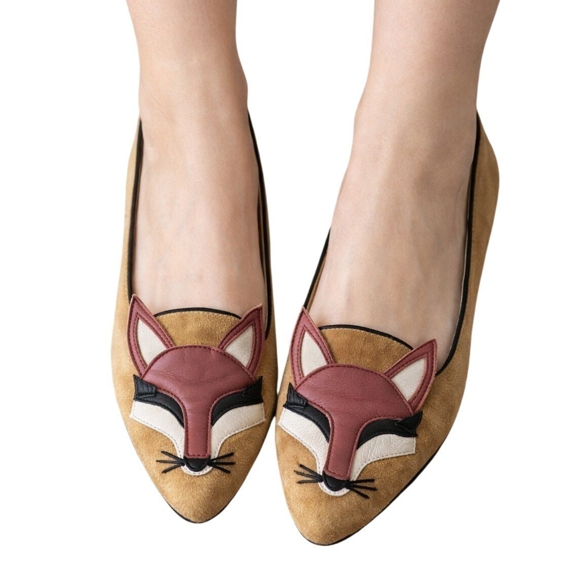 Wonder Fox Face Suede and Leathe Women’s Tan Pointed Toe Slip On Loafers