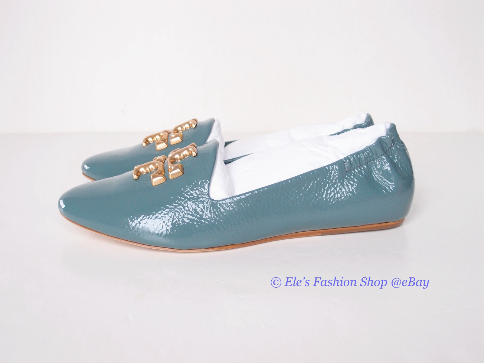 NIB Tory Burch Eleanor Leather Loafer Arctic BLUE US 7.5 8 8.5 9 9.5 AUTHENTIC