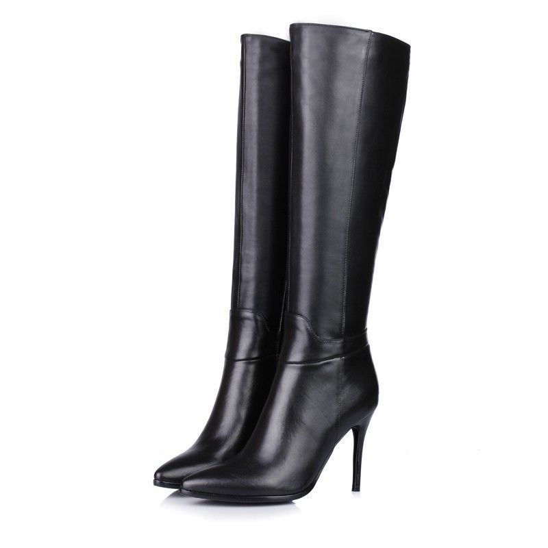 HOT Women’s Black Genuine Leather High Heel Zip Up Knee Boots Shoes US Size 5-11