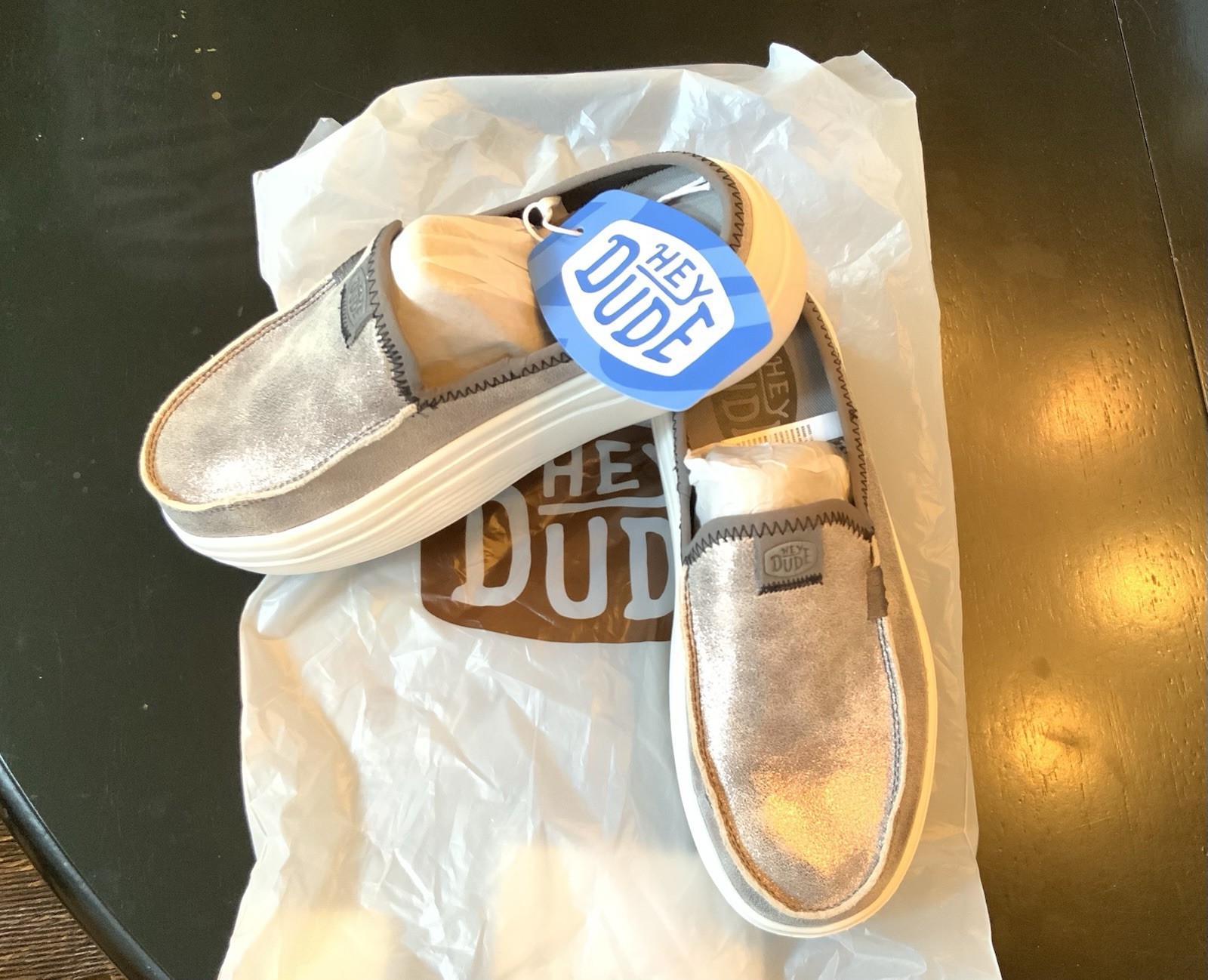 Hey Dude Austin Lift Classic Metallic Charcoal Slip-On Women’s US 5 EU 36