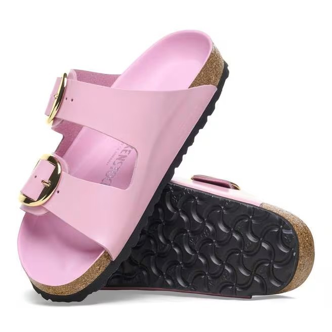 BIRKENSTOCK ARIZONA BIG BUCKLE HIGH SHINE FONDANT PINK MEDIUM/NARROW WIDTH LEATH